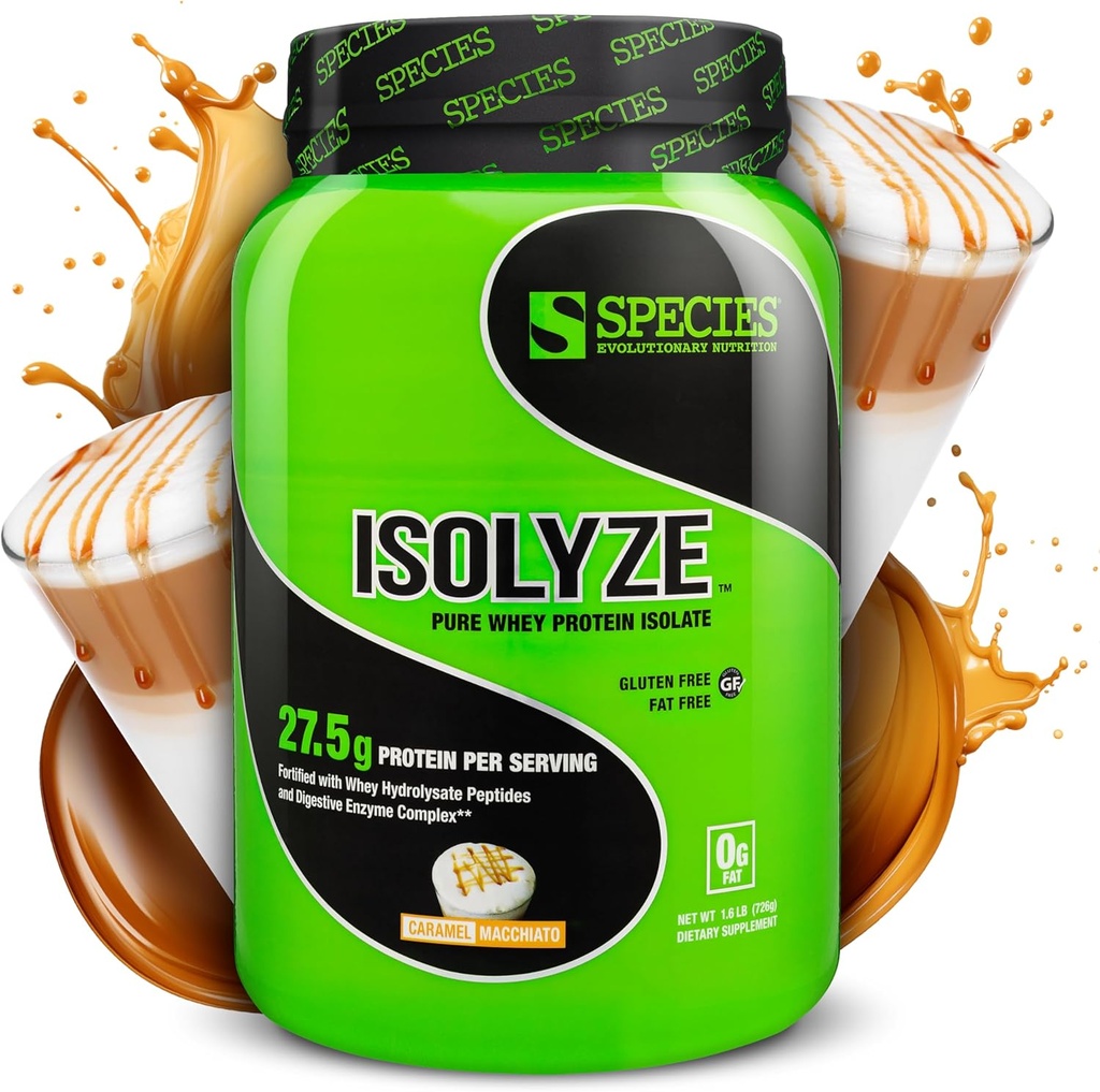 Laji Nutrition Isolyze Whey Protein Powder, 100% Whey Isolate for Muscle Building, 27.5g Protein Per Scoop, No Sugar & Low Fat (Caramel Macchiato, 22 Servings)