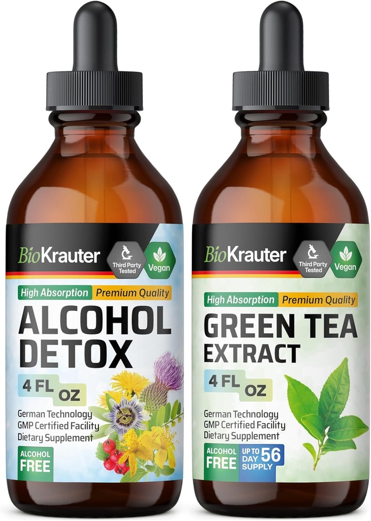 BIO KRAUTER alkohol Detox Tincture 4 Fl. Oz. & Green Tea Extract Tincture 4 Fl. Oz.