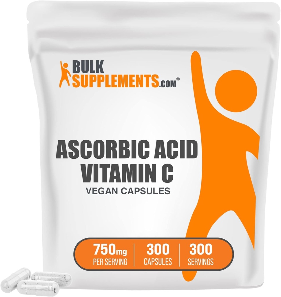 BulkSuplements.com Askorbiinihappo kapselit (vitamin C kapselit) - vitamiinin immuunitukea - Vegan - 1 kapselin per Serving - 10 kuukauden tarjonta (300 Veg kapselia)