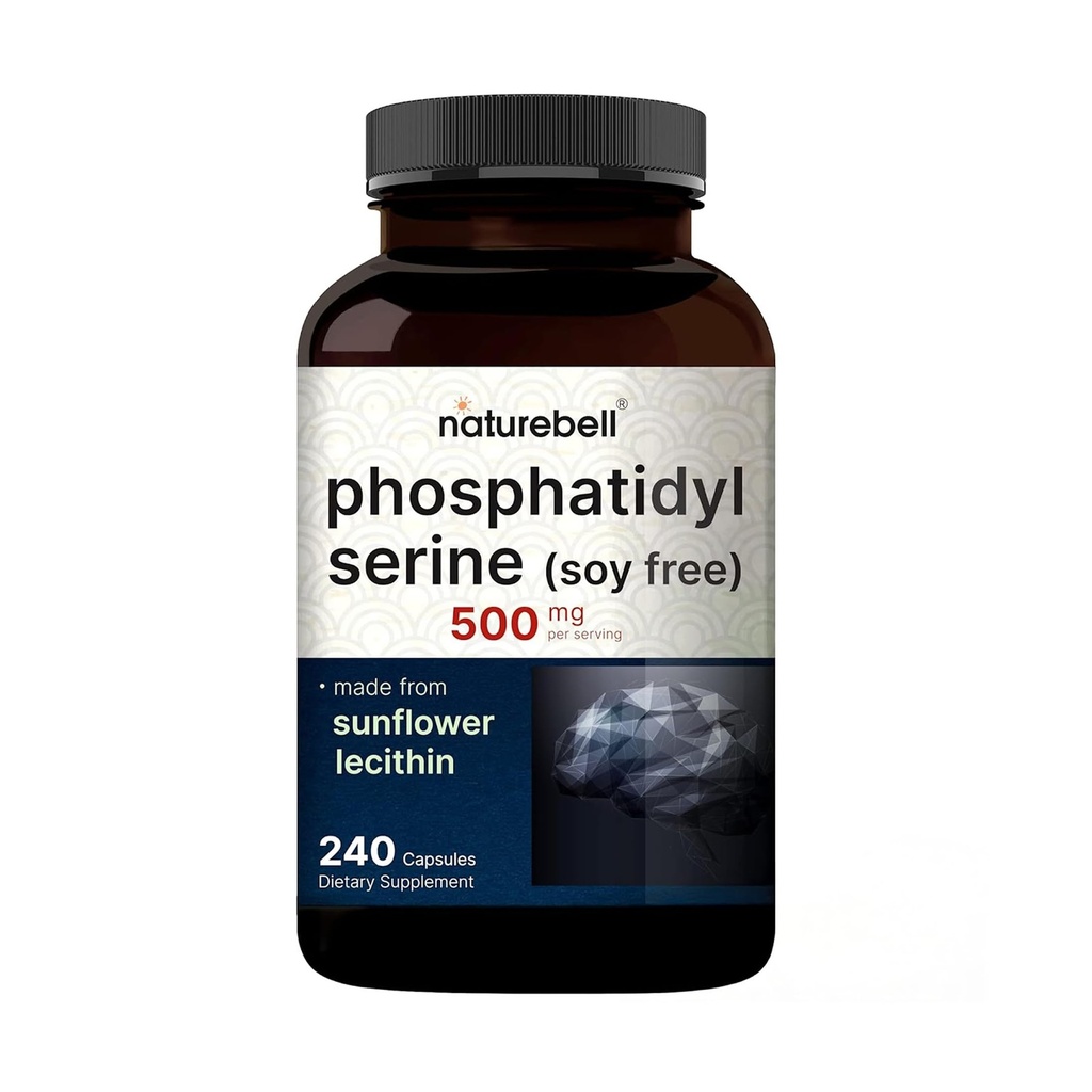 Ultra Strength Fosfatidylserine Supplement 500mg Per Serving, 240 kapselia Soijaton, Auringonkukkalesitiinistä johdettu ... tukee kognitiivista terveyttä ja aivotoimintaa