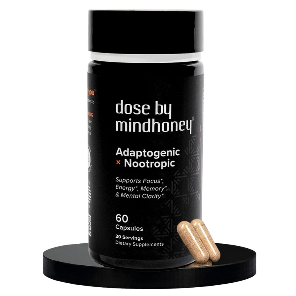 MINDHONEY | DOSE 60 Count, Premium All-in-One Nootropic Brain Supplement | Fokus, humör, energi och minne | Funktionella Mushrooms & Adaptogens - Lion's Mane, Ashwagandha, L-Theanin, Bacopa och Vitaminer