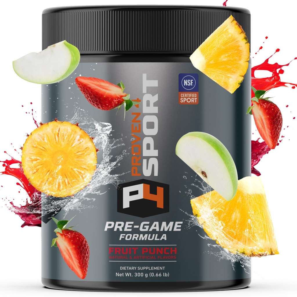 Proven4 Pre workout jauhe miehille ja naisille Creatine - Beta Alanine - Kofeiini, NSF Certified preworkout Energy Supplement Fruit Punch 30 Servings
