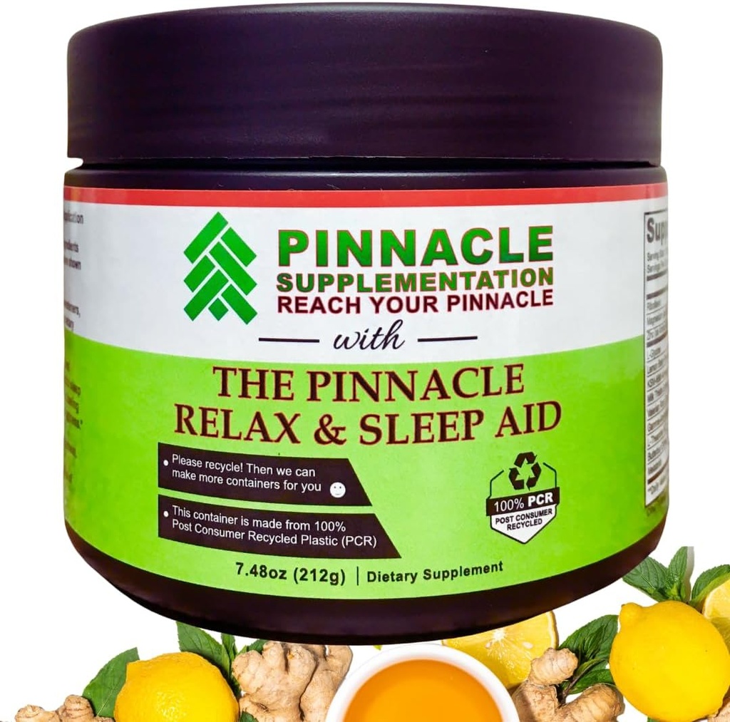 Pinnacle Relax & Sleep Supplement, Sleep Support Supplement Melatonin, Valerian Root, Ashwagandha, L Theanine, Sinkki, GABA & Magnesium Calming, Natural Lemon Tea Flavoring (30 tarjoilua)