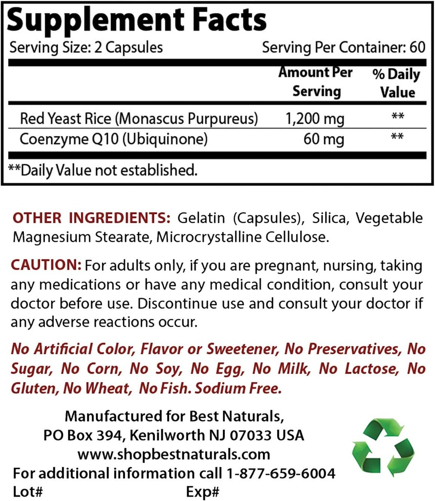 Best Naturals Red Jeast Rice CoQ10 & Niacin 500 mg