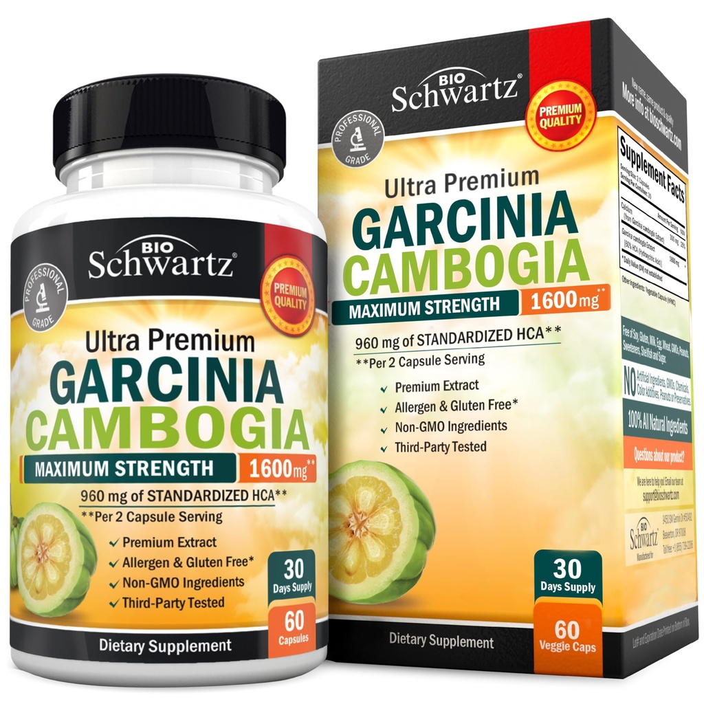 Garcinia Cambogia Painon menetys pillereitä - Maximum Strength Ruokahalua Suppressant & Fat Burner miesten & naisten - 1600mg Natural Extract & 960mg HCA - Aineenvaihdunta Booster & Carb Blocker Kapselit - 60Ct