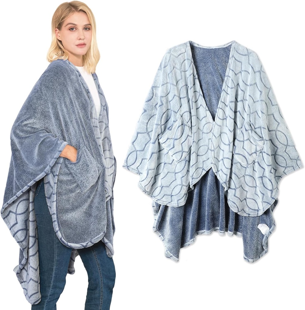 Bcareself Double-Sidottu Blanket Ultra Soft Flannel Shawl Blanket, palautuva Blanket, Pockets, naisille ja miehille