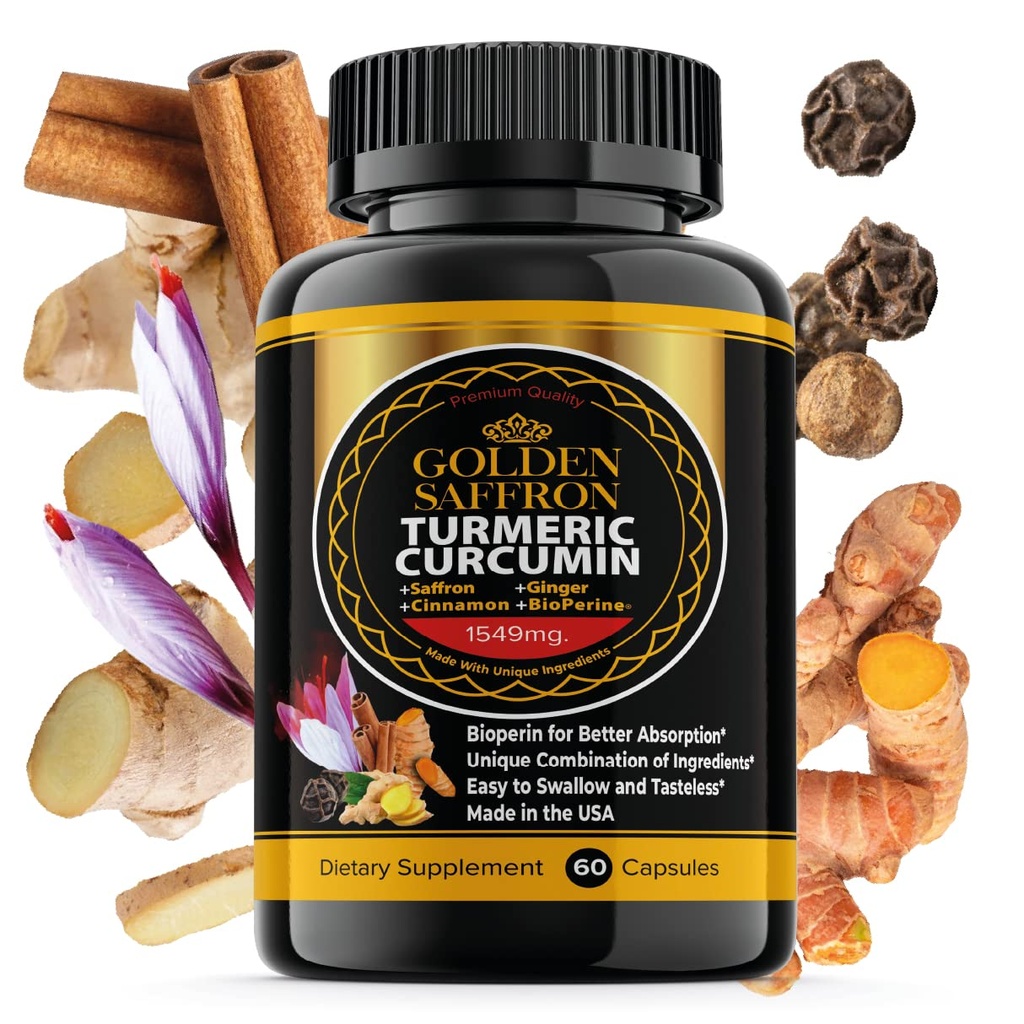 GOLDEN SAFFRON Turmeric Curcumin Supplement Bioperine, Saffron, Kaneli, ja Inkivääri - Korkea Potency, Ei-GMO, Gluteeniton täydentää paremman tehokkuuden. Valmistettu Yhdysvalloissa