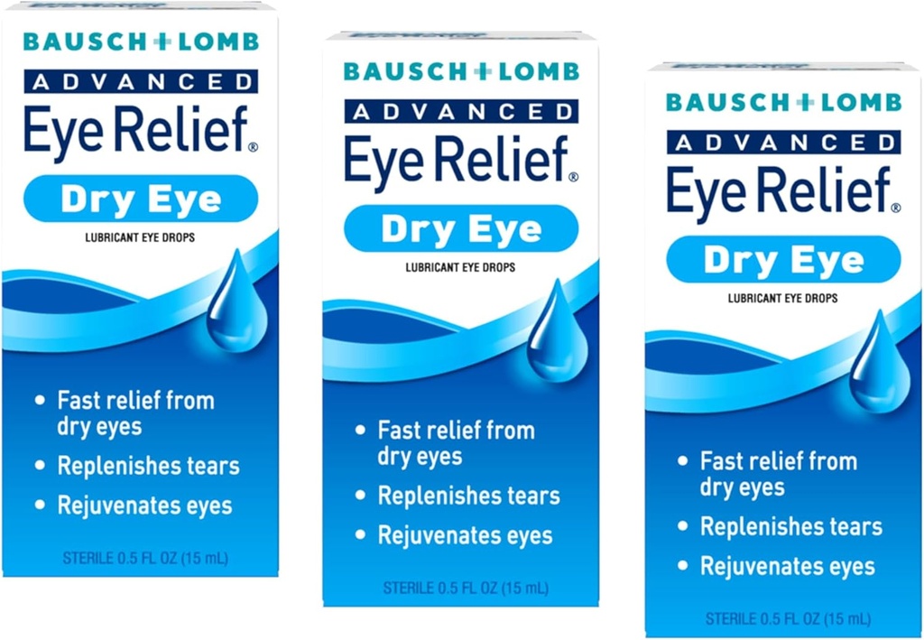 Bausch + Lomb Advanced Eye Relief, Lubricant Eye Drops for Dry, Kosteuttava & rauhoittava, Replenishes Kyynelten for Fast Relief, 0,5 Fl Oz