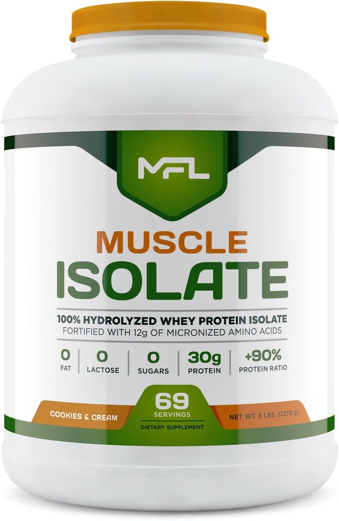 MFL 100% Isolate Protein l 30g Protein l 12g Aminosyror l Keto Friendly l Low Carbs l 5 lbs. (Cookies & Cream)
