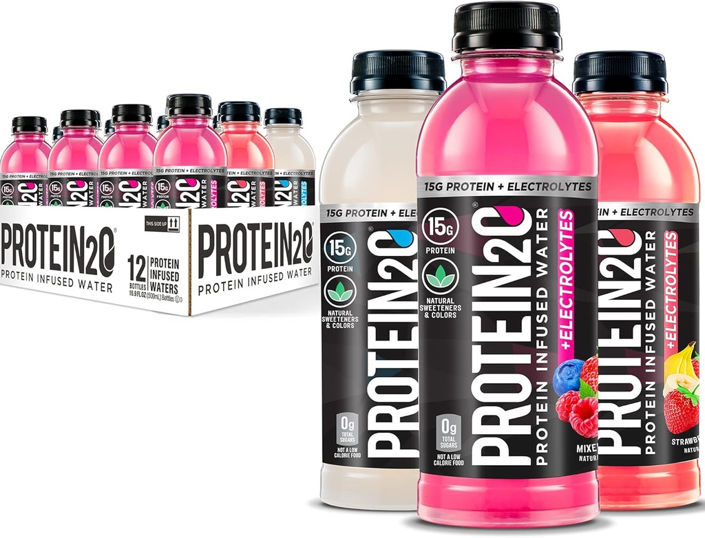 Protein2o 15g Whey Protein Isolate Infused Water Plus Electrolytes, Sugar Free Sports Drink, redo att dricka, Gluten Free, Laktosfri, Electrolyte Variety Pack, 16,9 fl oz Bottle (12 Count)