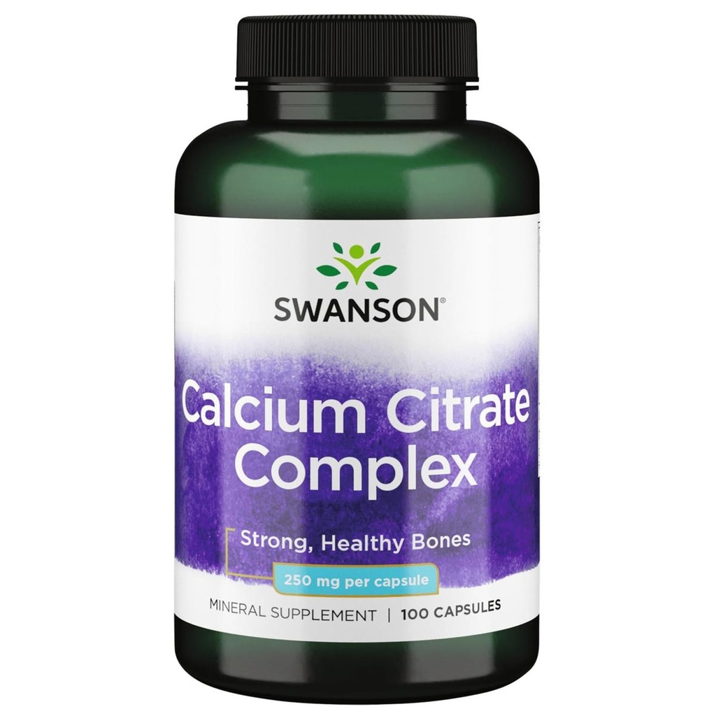 Swanson Calcium Citrate Complex Bone Muscle Nerve Health Blood Pressure Support Mineral Supplement 250 mg Calcium (från Citrate & Carbonate) 100 kapslar