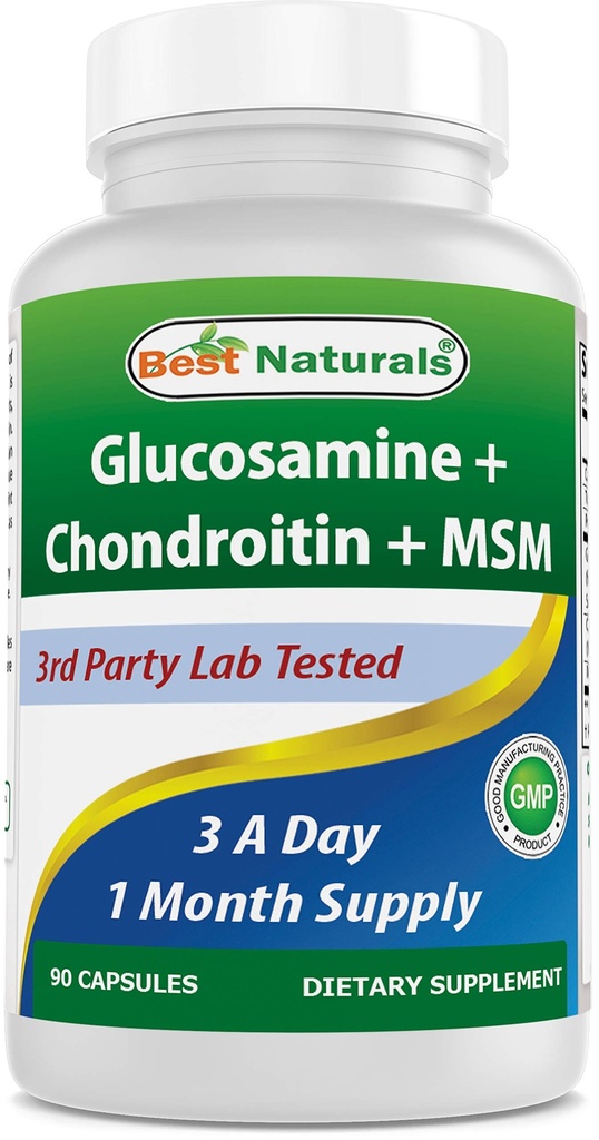 Best Naturals, Glukosamiini Chondroitin MSM lisäravinteet, 2600 mg per tarjoilu, 90 kapselia (90 laatikko 1)
