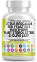 Clean Nutraceuticals Citrus Bergamot Red Yeast Rice Capsules with Plant Sterolit - Hawthorn Extract Olive Leaf Niacin Vitamiini K3 D3 COQ10 Guggul & enemmän