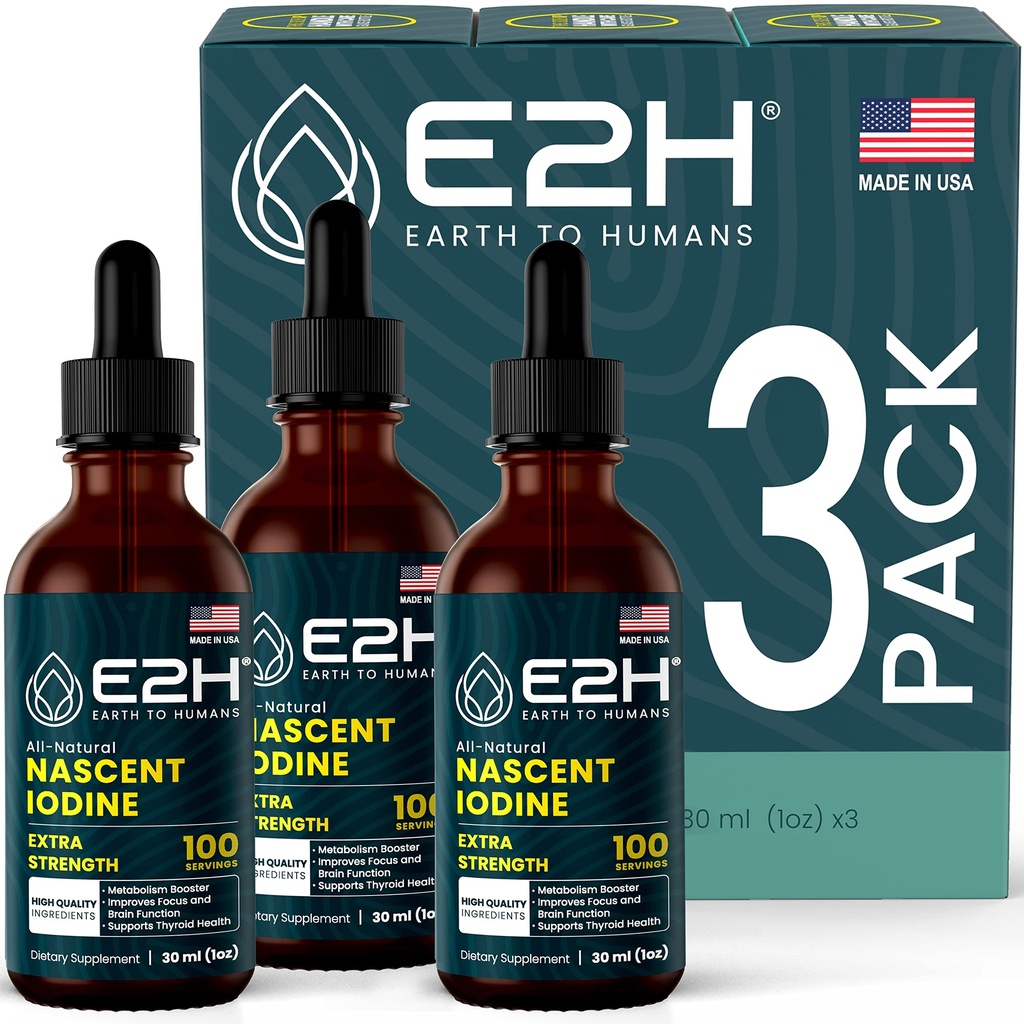 E2H Vegan Liquid Jodi - Kilpirauhasen tuki ja kognitiivinen toiminto - parantaa aineenvaihduntaa ja energiaa - Vegan - ei-GMO (3 pullot)