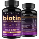VITBOOST Biotiini hyaluronihappo, kollageeni ja Keratin ... 25000 mcg hiusten kasvuvitamiinit miehille ja naisille...