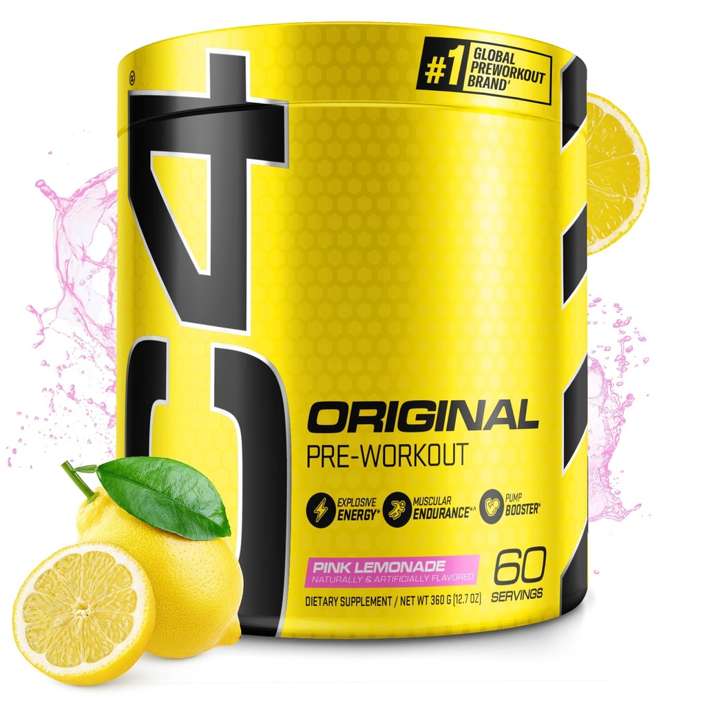Cellucor C4 Original Pre Treenout Powder Vaaleanpunainen sitruunaa C-vitamiinin immuunituki Sokeritonta Esiworkout energiaa miehille & naisille 150mg kofeiini + Beta Alanine + Creatiini 60 tarjoilua