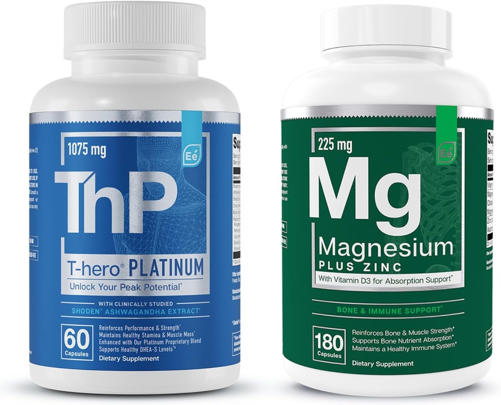 Essential Elements Magnesium & Sinkki D3-vitamiini + T-Hero Platinum . Uni Immuuni ja luu + lihasten kasvua tuki & T-terveys