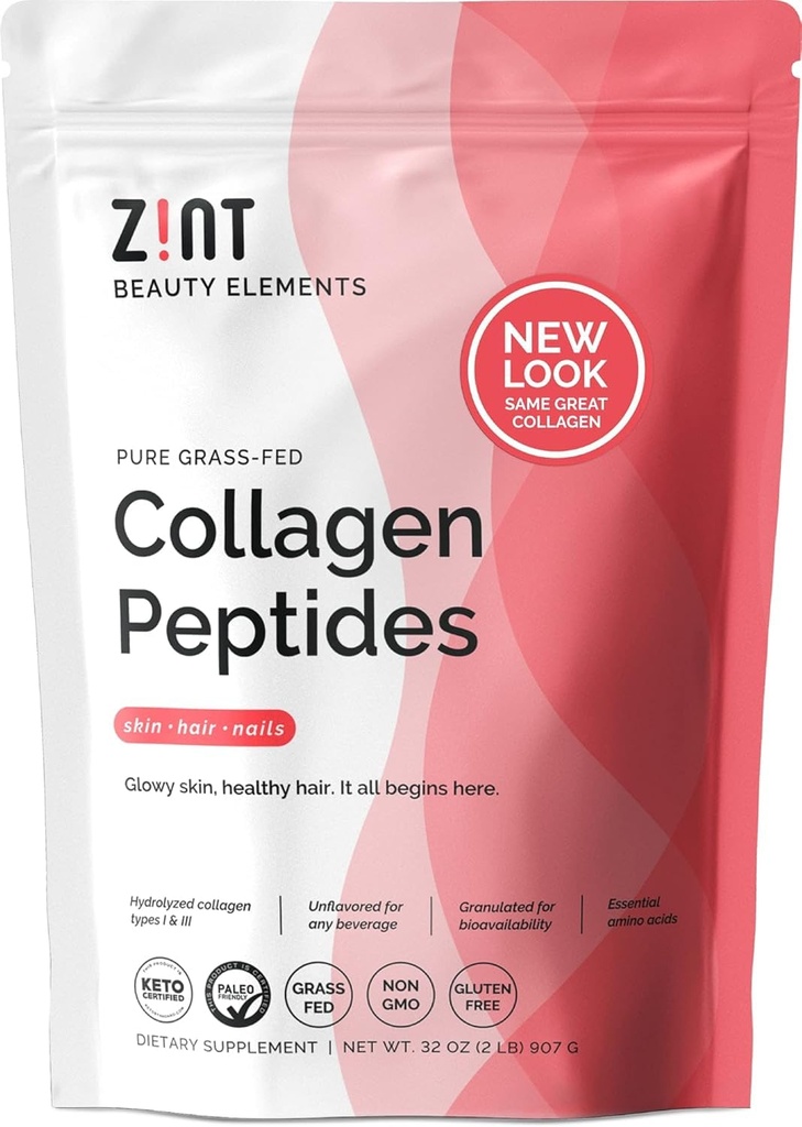 Zint Collagen Peptides Powder (32 oz): Paleo-ystävällinen, Keto-sertifioitu, Grass-Fed Hydrolysed Collagen Protein Supplement - Unmariored, non GMO