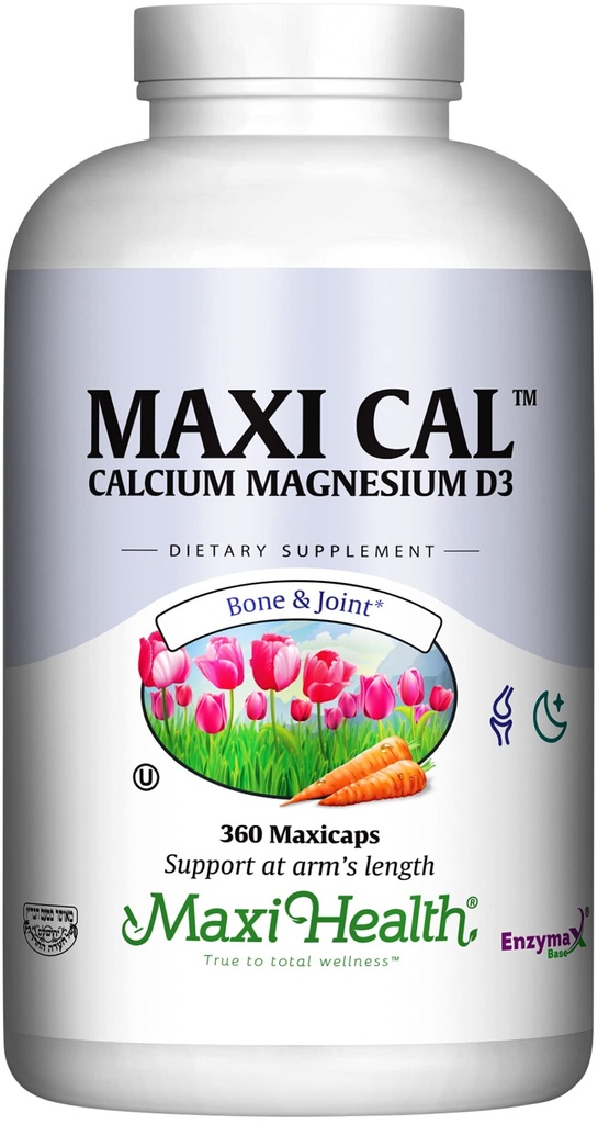 Maxi Health Calcium 1000 mg Tillägg med vitamin D3 (1000 IE) och Magnesium (500 mg) - Ben, tänder och gemensamt stöd för män och kvinnor - 360 kapslar - Maxi Cal