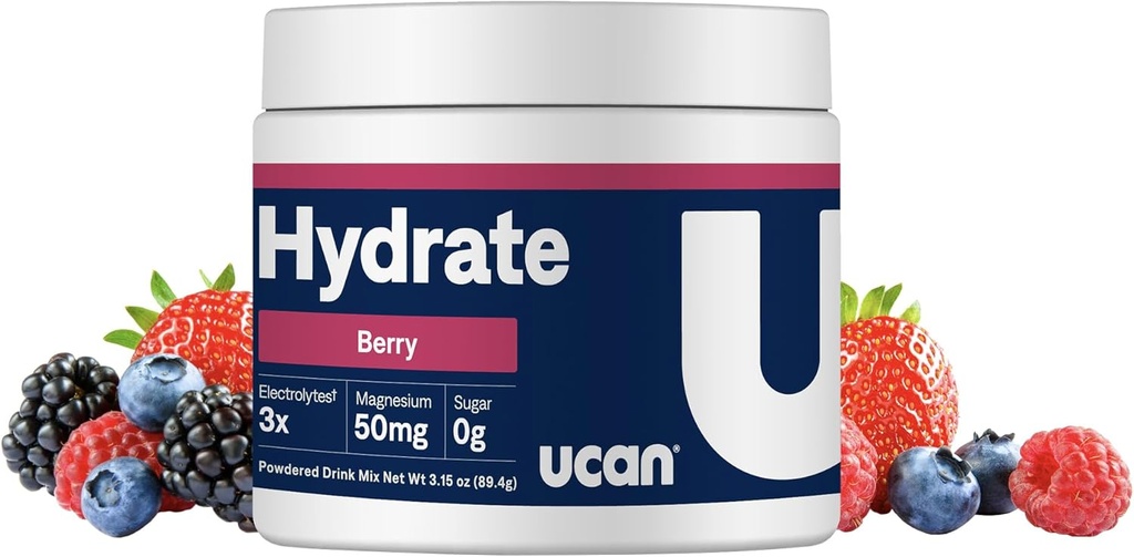 UCAN Hydrate Electrolyte Drink Mix (Berry, 30 tarjoilua) Sokeriton, Keto-ystävällinen, Vegaani, ei-GMO, gluteeniton Elektrolyyttijauhe Kalium & Magnesium Runnersille ja urheilijoille