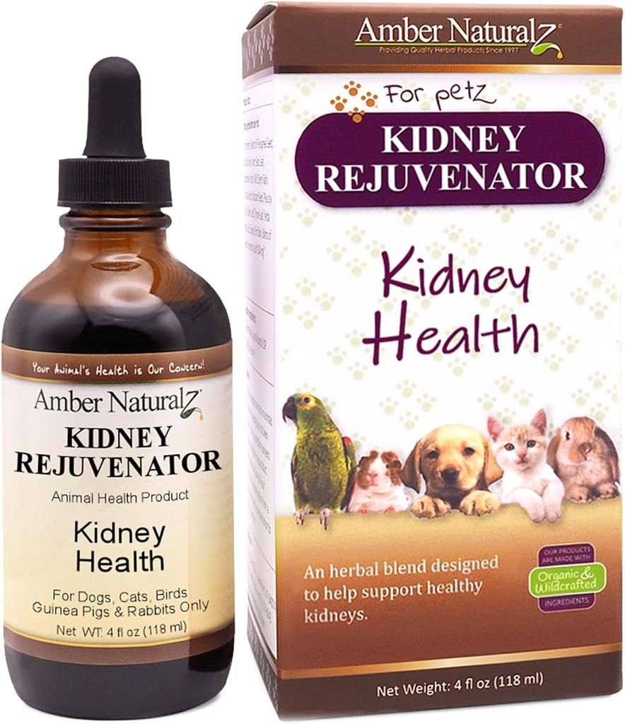 Amber NaturalZ Kidney Rejuvenator Herbal Supplement för hundar, katter, fåglar, kaniner och Guinea grisar | Stöder normal njurfunktion | Naturhjälp för njurhälsa