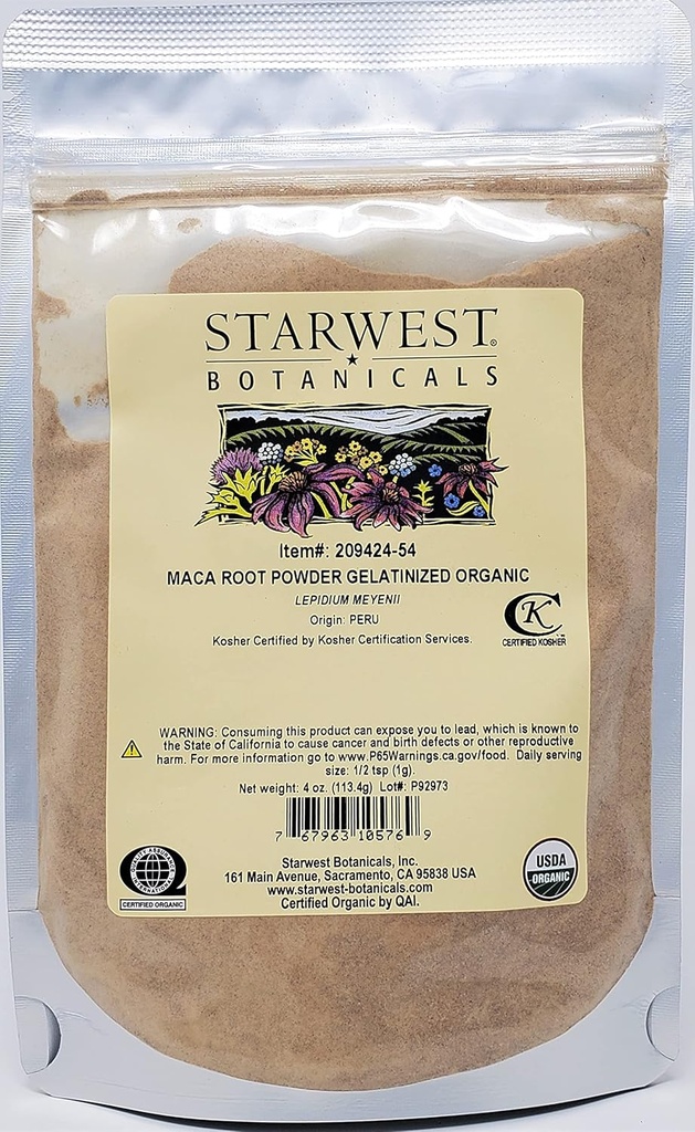 Starwest Kasvitieteet Organic Maca Root Powder (Gelatinazed), 4 Ounces