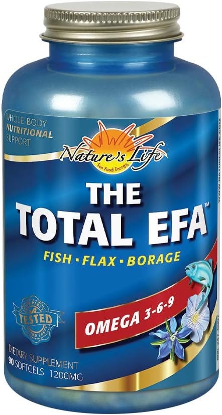 Naturens liv Total EFA Fish Oil w/Organic Flaxseed & Borage Oils | 1200 mg | Hud, Hjärta & Minne | 90 Softgel