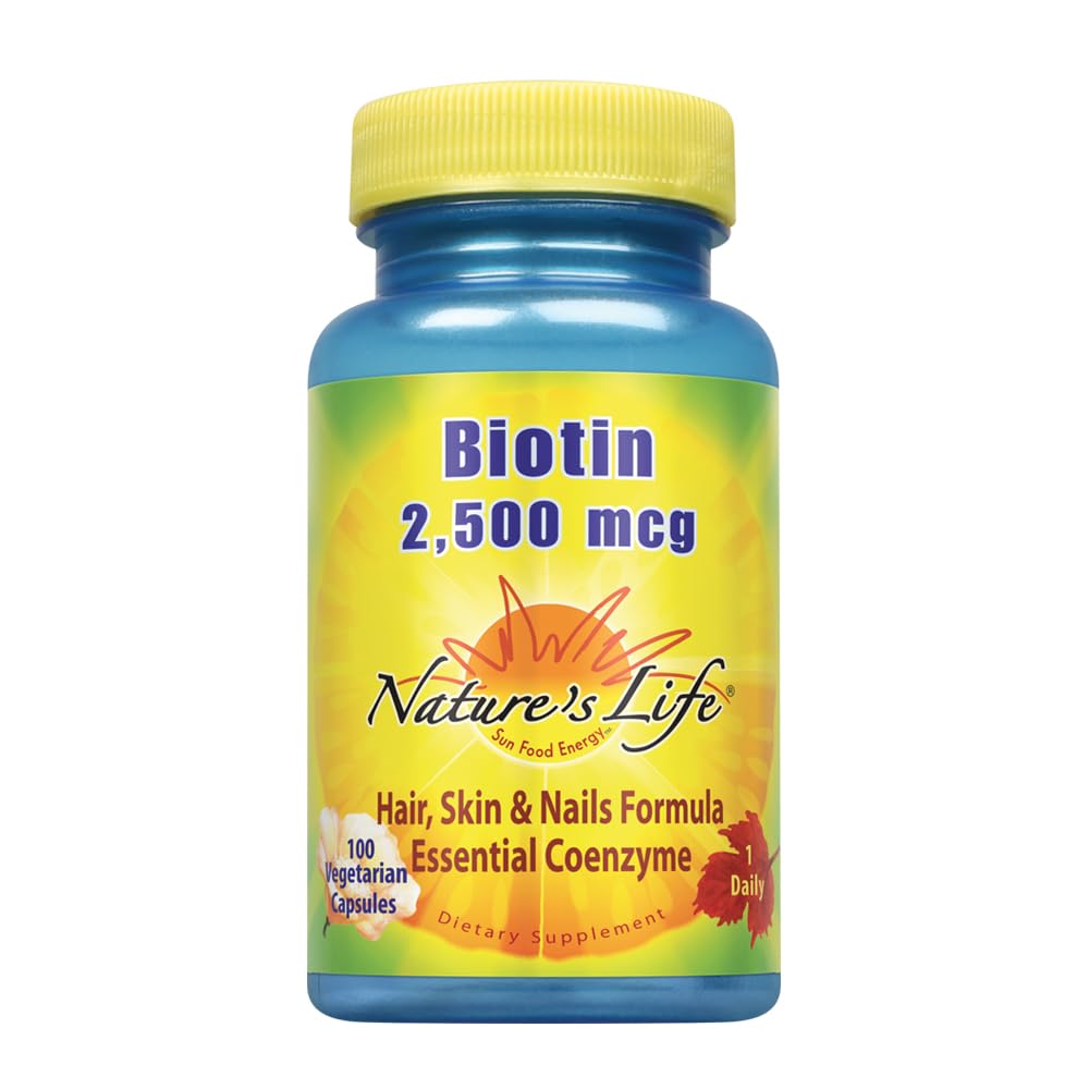 Naturens Life Biotin 2500mcg | Hälsosamt hår, hud, Nail & Metabolism Support | Icke-GMO | 100 Vegetabiliska kapslar