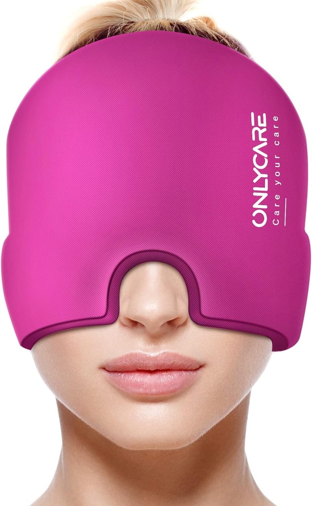 ONLYCARE Migraine Relief Cap, Uppgraderad Odorless Migraine Ice Head Wrap, Headache Relief Hat för Migraine, Hot Pink