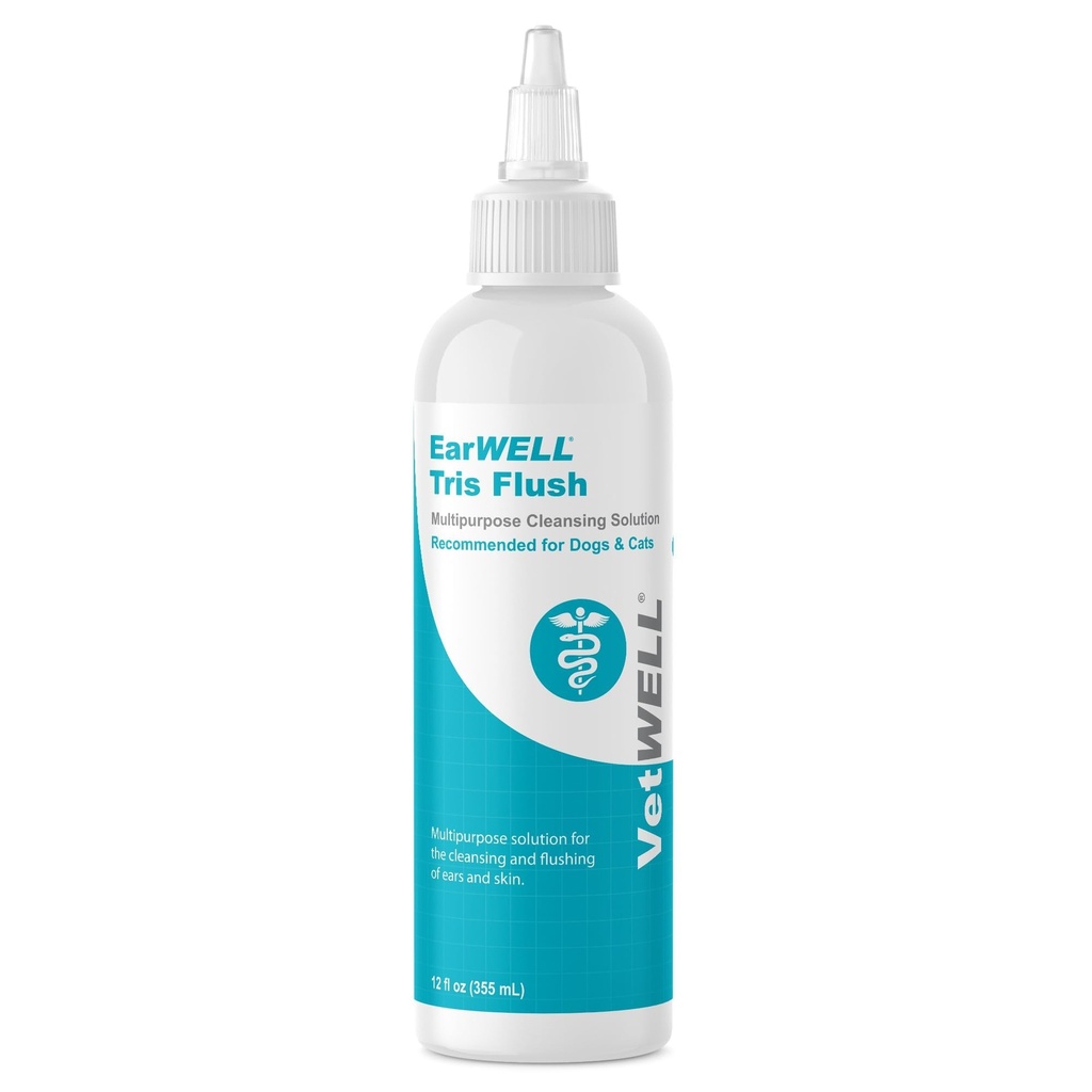 VetWELL Dog Ear Cleaner Solution & Infektiohoito koirille ja kissoille, Tris Otic Cleanser Drops auttaa poistamaan Odor ja lievittää infektioita - 12oz