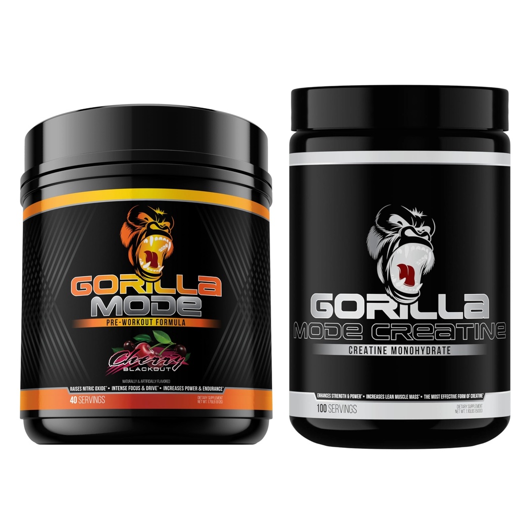 Gorilla Mind Pre Treenout (Cherry) + Creatiini (100 Serv.) - Kattava pino parantaa voimaa, teho ja lihasten koko