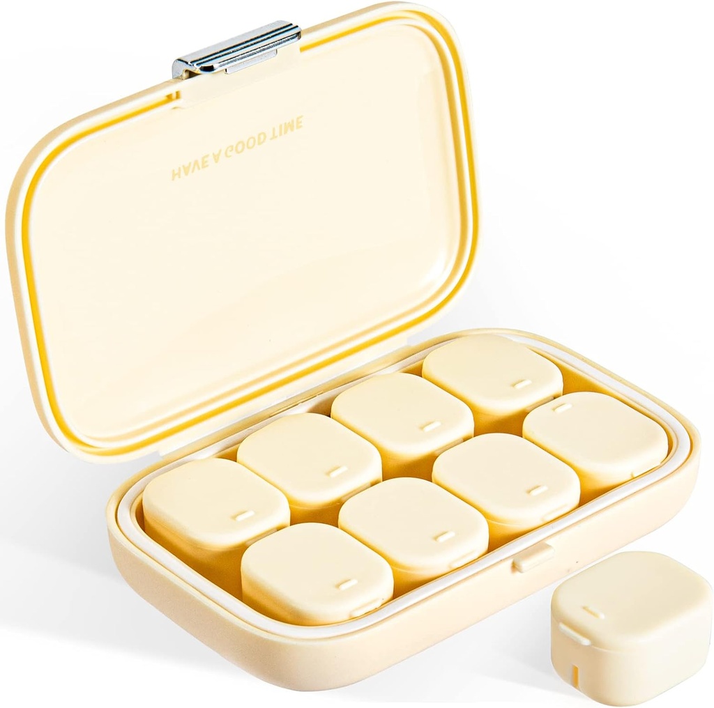 Päivittäinen pilleri Organizer, 8 Osat Kannettava pilleri tapauksessa, Kosteus-Proof pilleri tapauksessa, pilleri annostelijat, Matka pilleri säiliö, Hold Vitamiinit pillereitä Turska Maksa öljy Säännöllinen tabletteja (Cream White)