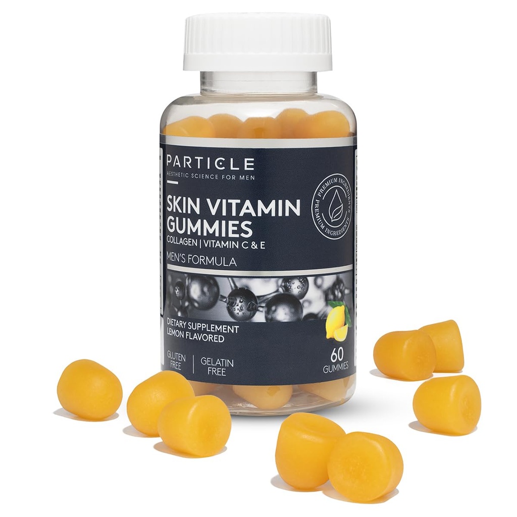 Partikel hud Vitamin Gummies, Gluten Free Daily Supplement for Healthy Skin Support, Mäns Supplement Made with Vitamin C, Collagen, Biotin & Zink, Lemon Flavor, 60 Gummies, 1 Month Supply