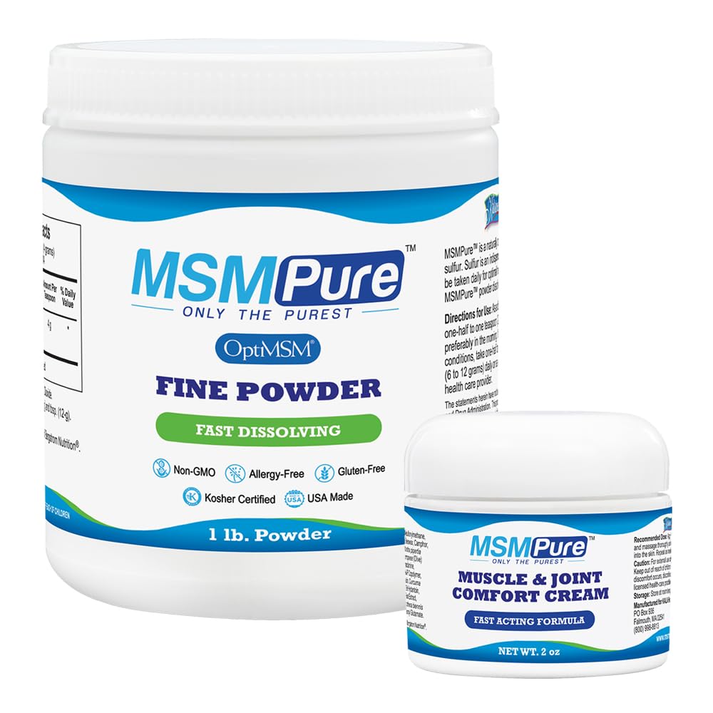 KALA TERVEYS MSMPure Fine Powder 1lb ja lihas-ja nivelvoide 2oz Bundle