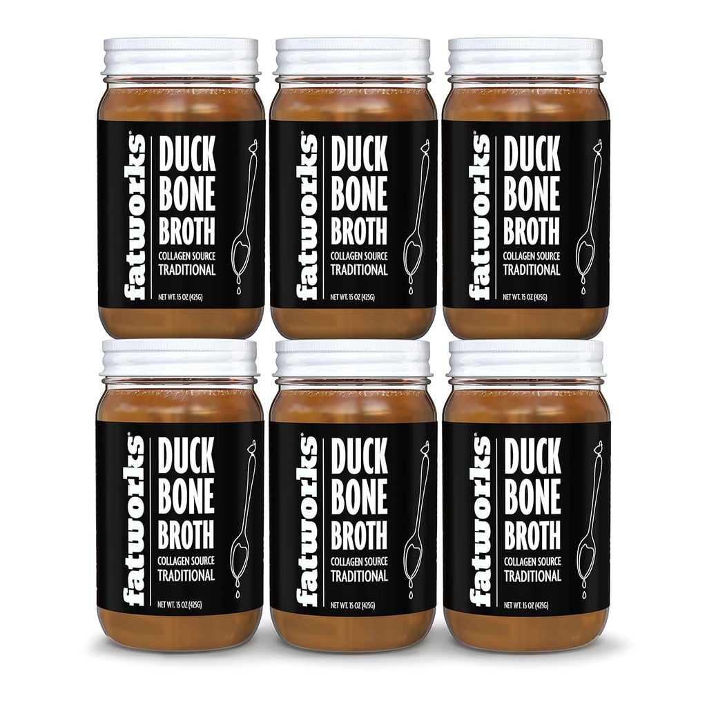 Fatworks Gourmet Cage-free Duck Bone Broth, Perinteinen Flavor, Keto, Paleo, Collagen Rich, säilöntäaineeton, 6 pakkaus 15 oz. Tölkit