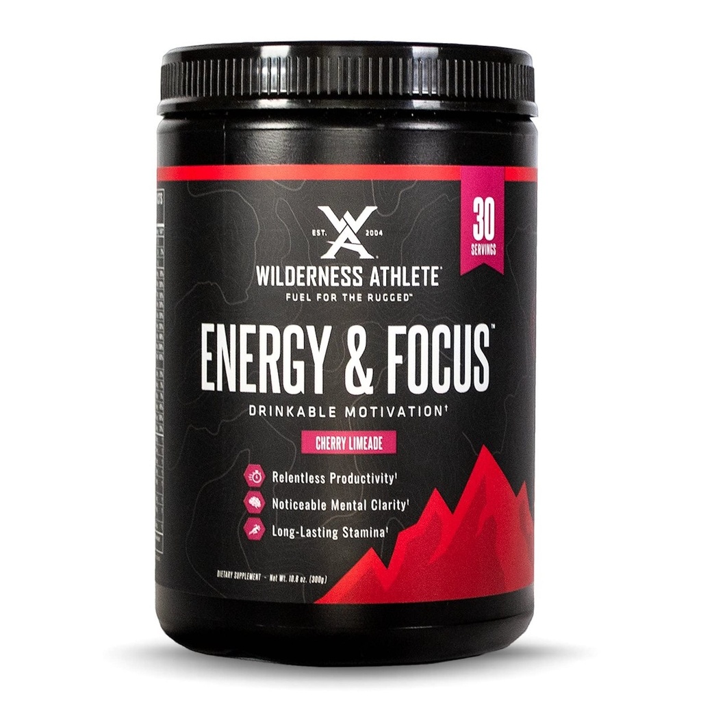 Wilderness Athlete - Energy & Focus | Energibooster för kvinnor och män - Energidryck Mix med naturligt koffein - Low-Carb, Zero Sugar Energy Drink Powder - 30 Servering Energy Drink Tub (Cherry Limeade)