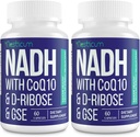 NADH 50mg + Q10 200mg + D-Ribose 150mg Supplement, Boosting NAD + Tillägg för Immune System, Cellular Energy, Focus, Reduced Nicotinamide Adenine Dinucleotide, 120 Veggie kapslar