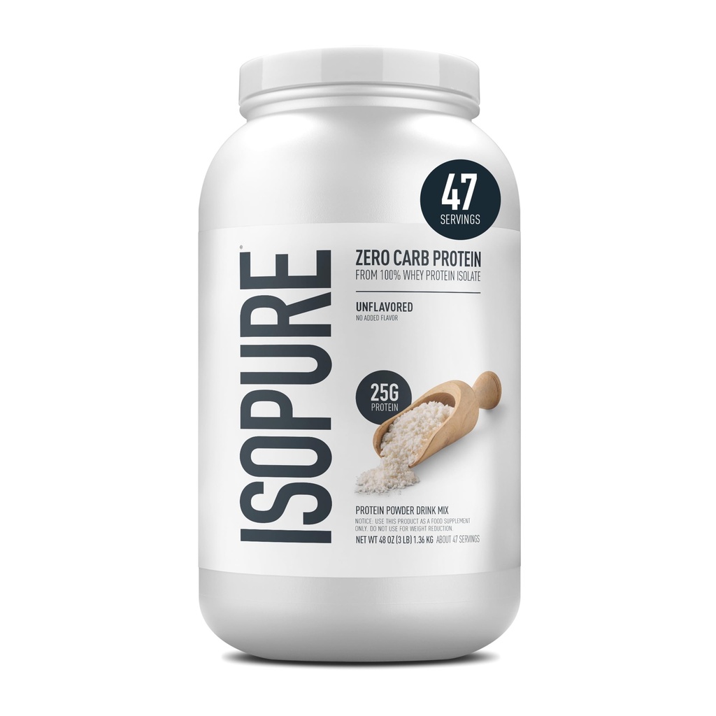 Isopure Zero Carb 100% Pure Whey Isolate Protein Powder, Gluteeniton, vitamiineja, makuamaton, 25g Protein Per Serving, 3 Lbs, 47 Tarjoilua (Pakkaus May Vary)