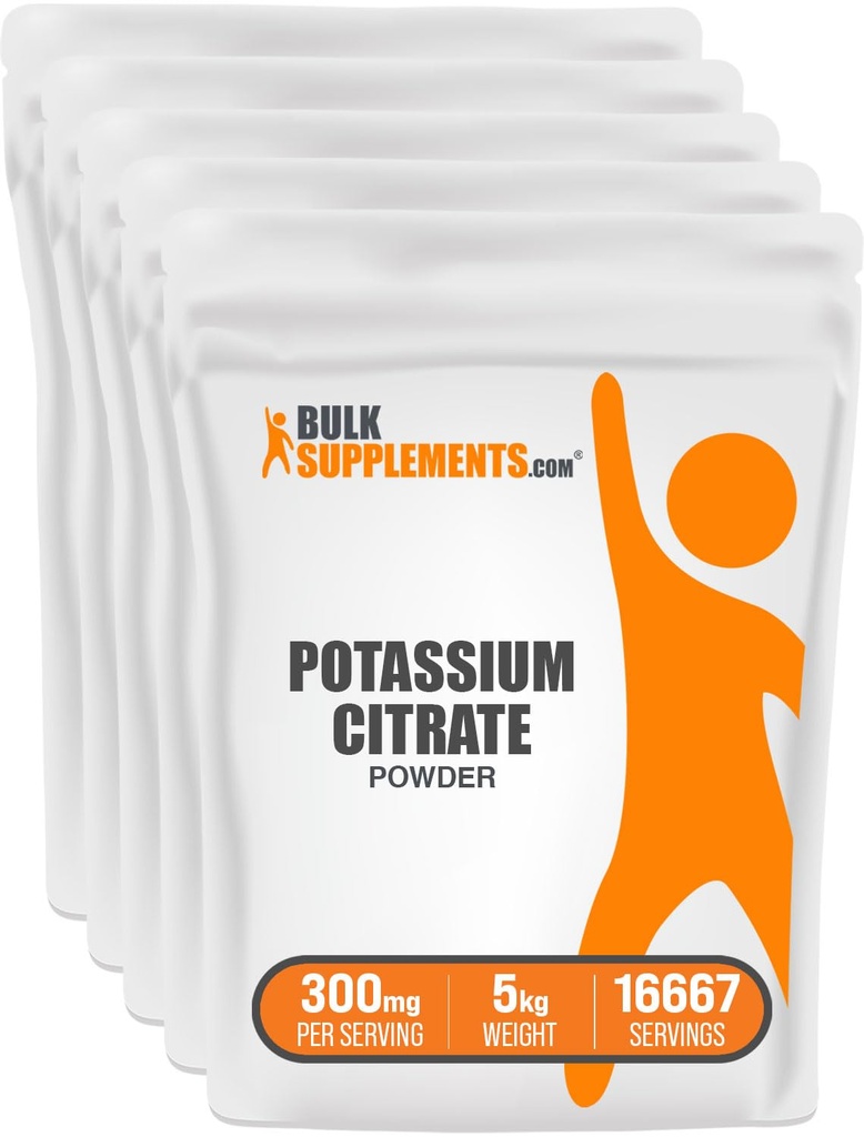 BulkSupplements.com Potassium Citrate Powder - för Hydration Support, Mineral Supplement, Kalium 99mg - Gluten Fri, 300mg per Servering, 1kg (2,2 lbs) (Pack av 5)