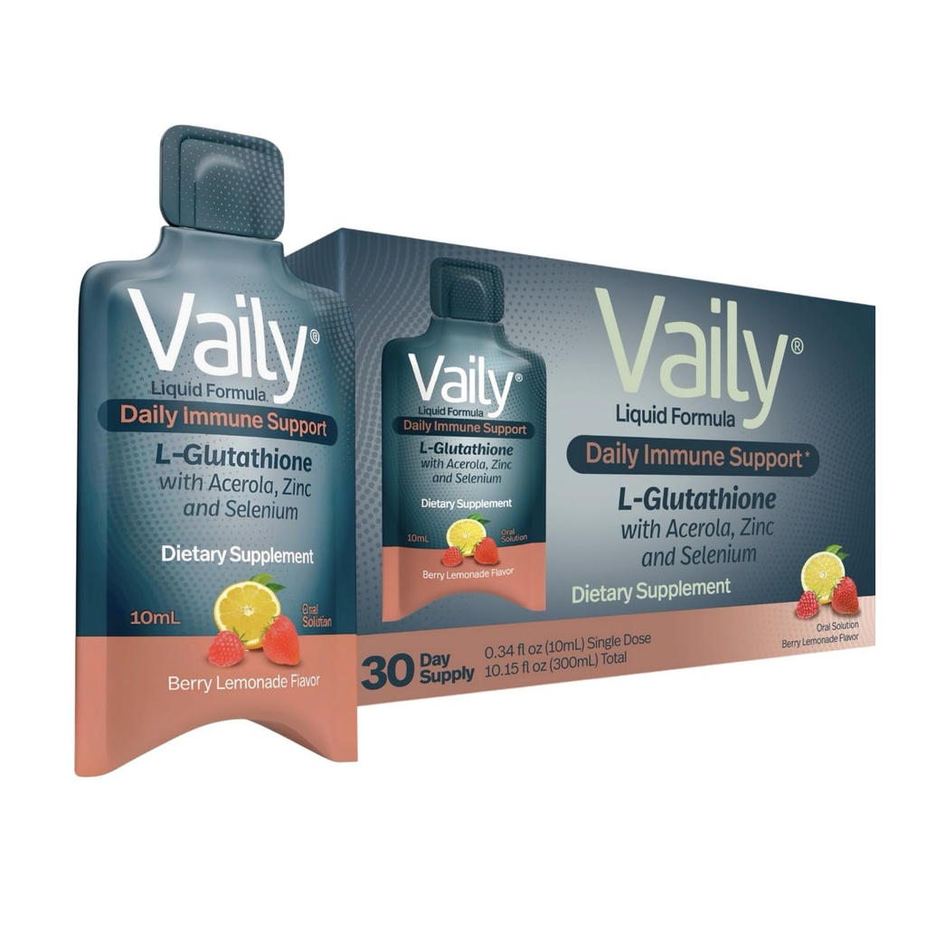 Vaily Immuuni tuki täydentää aikuisille - Liquid Glutatione täydennysosa 860 mg w / Acerola C-vitamiini Sinkki & Seleeni - Korkea Potenssi Antioksidantti, ihon terveys, Detox Joka päivä - 30 kerta-annos injektiopullot