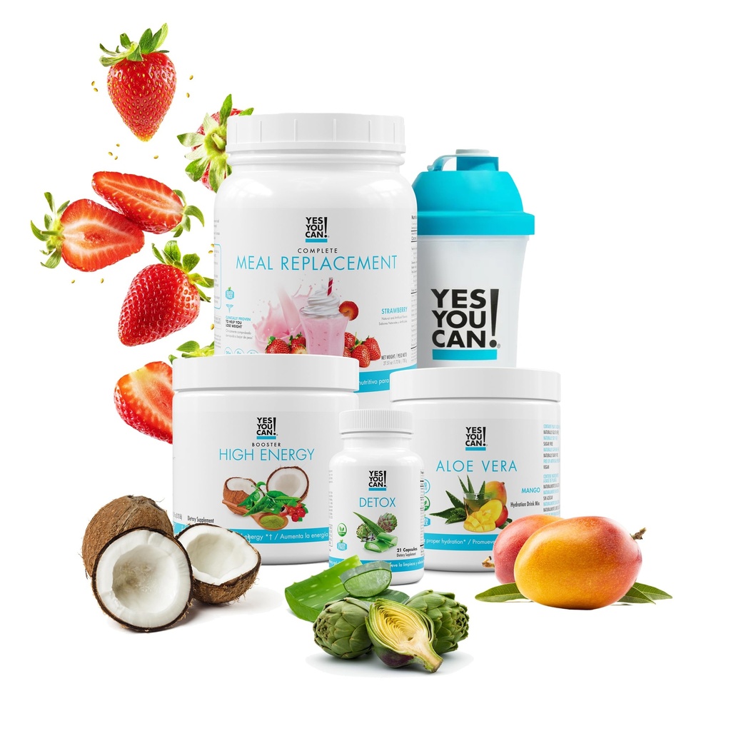 Kyllä voit! Detox Plus Kit, Daily Cleanse Pure kuitu Aterian korvaaminen, Drink Mix, Shake Booster ja täydentää, Body Cleanse Kit naisille, Daily System Cleanse - Mansikka, Aloe Vera Mango
