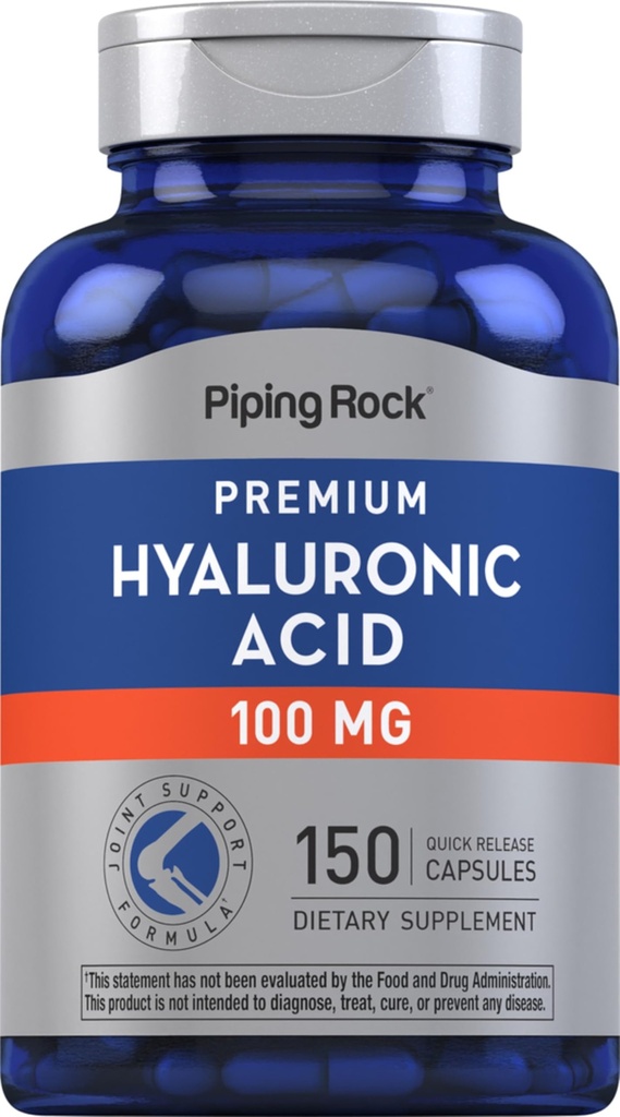 Piping Rock Hyaluronic Acid Supplement | 100 mg | 150 kapslar | som Natrium Hyaluronat | Non-GMO, Gluten Free