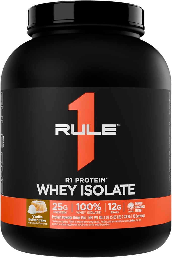 1 artikla R1-proteiini Hera-isolaatti - 25g proteiinia & 6g BCAA Yksinomaan yksittäisistä ja hydrolysoiduista energialähteistä harjoitteluun (5 kiloa*, vaniljavoikakku)