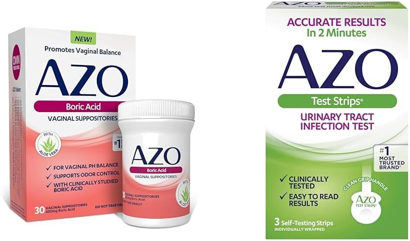 AZO Boric Acid Vaginal Suppositories auttaa tukemaan Odor Control and Balance emätin PH, 30 kreivi virtsatieinfektio (UTI) Testiliuskat, tarkka tulokset 2 minuuttia, 3 kreivi