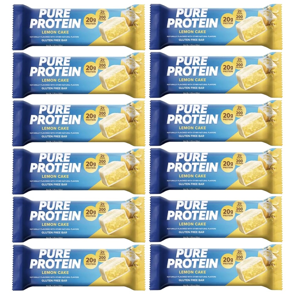 Rena proteinbarer, hög protein, näringsrika snacks för att stödja energi, låg socker, 1,75 oz 12 greve citron kaka