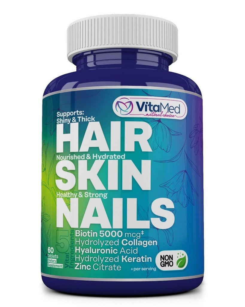 VitaMed hiukset, iho & kynnet ... Biotiini 5000 mikrog, kollageeni, OptiMSM, Keratin, hyaluronihappo ja piidioksidi.........................................................................................................................................................................................................................................................................................................................................................................................................................................................................................................................................................................................................................................................................................................