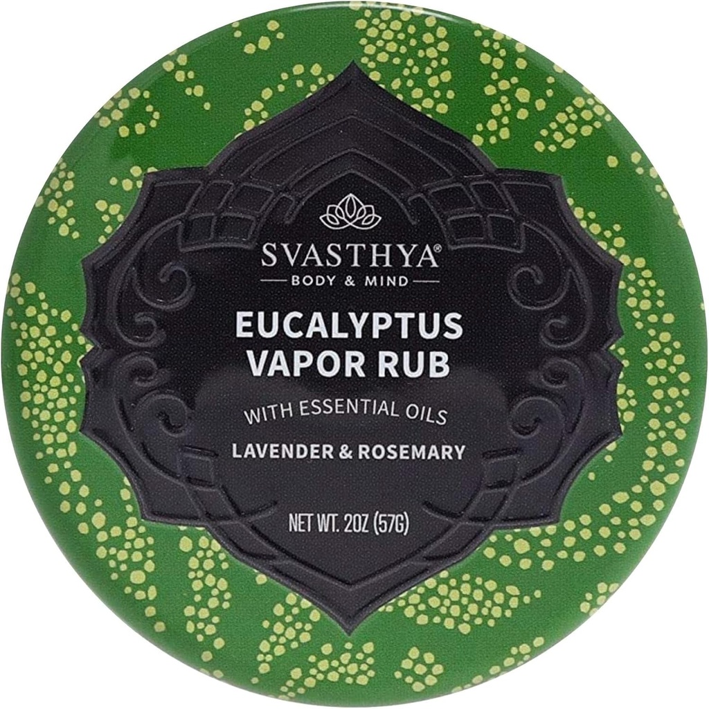 Svasthya Body & Mind Eucalyptus Vapor Rub - Avaa Nasal Passages & Kosteuttaa ihoa, Yskä, Stuffy Nenä & Congestion Relief, Olive Oil, Mehiläisvaha, Laventeli, Rosemary - Valmistettu Yhdysvalloissa, 2oz