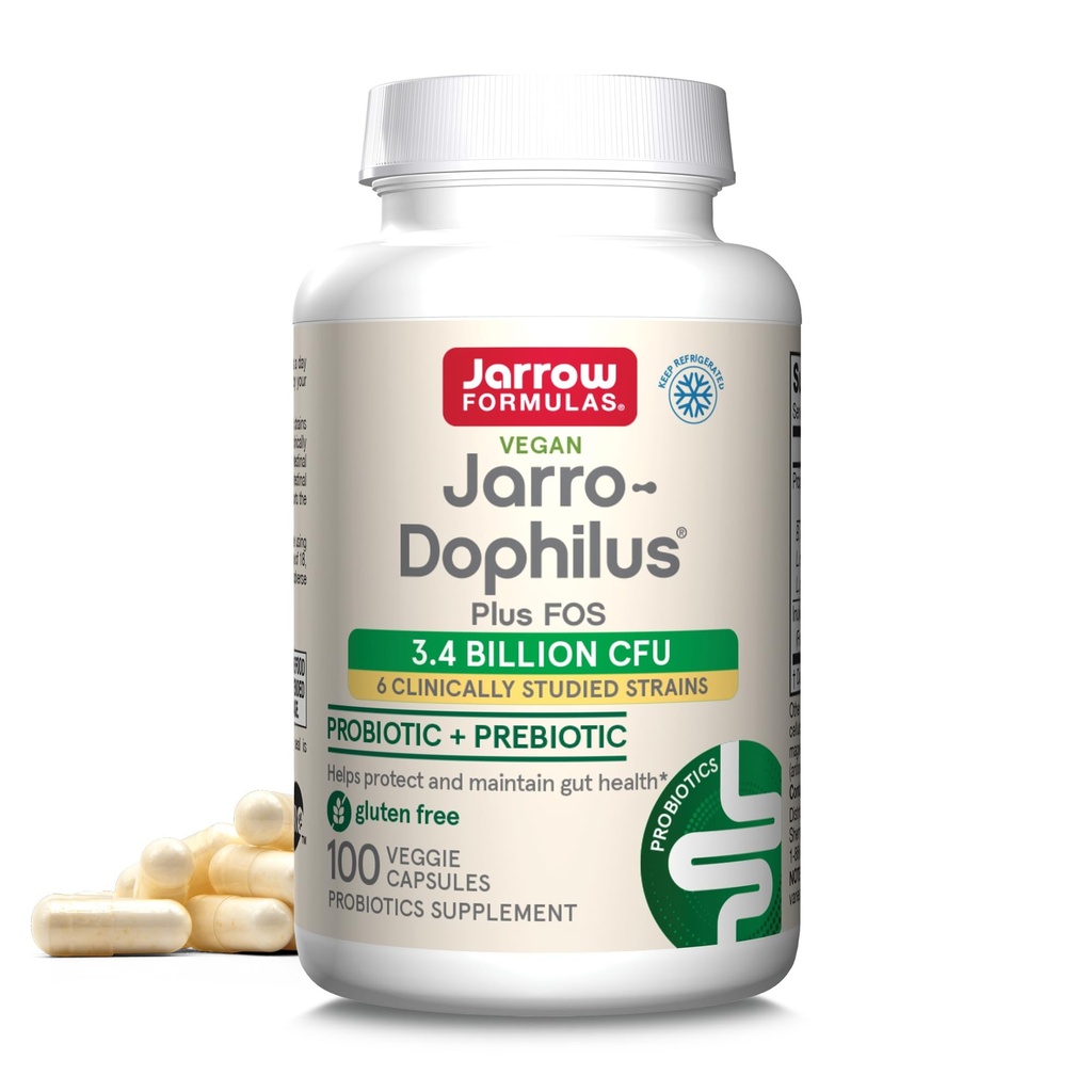 Jaarrow Formulas Jarro-Dophilus + FOS - 3,4 miljardia Organisams per Serving - 100 Kasvihuone Caps - Prebiootti & Probiootti - Nutritional Support to Beneficial Bacteria - Jopa 100 Tarjoilut