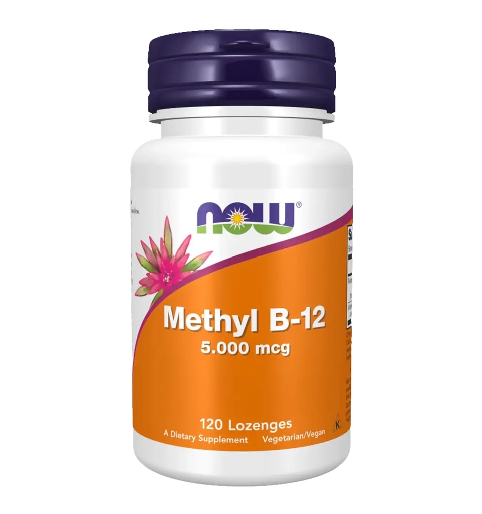 NOW Foods Methyl B12 - Methylcobalamin Plus Folic Acid - 5 000 MCG (120 Lozenges)
