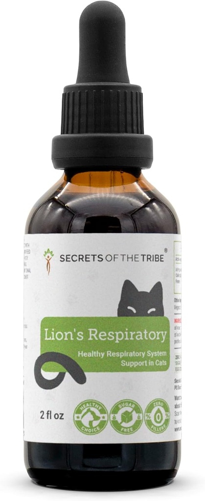 Lion's Respiratory | Natural Herbal Dietary Supplement for Cats | Healthy Respiratory System Support in Cats | Alkoholfri extrakt, Linden, Äldre Blommor, Chamomile, Peppermint, Fennel 2 oz